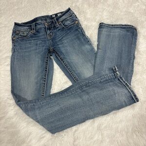 Miss Me Mid Rise Boot Cut Jean Bling Black Pocket Sequin Crystal Embellished 24